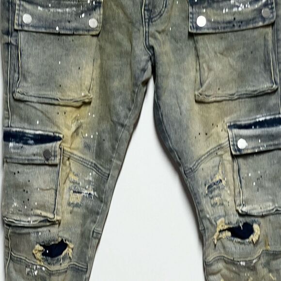 NWT Limited Edition First Row Mens Multi Cargo Slim Straight Jeans Sz 40 - Picture 10 of 12